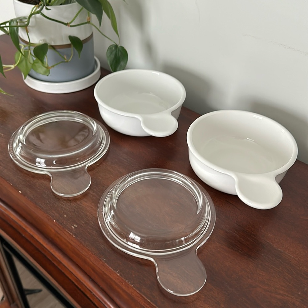 2 Vintage Corning Ware White Grab It Pans Single Serve